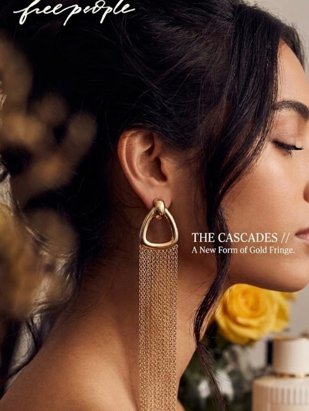 NWT Free People Gold Tone Cascading Chain Fringe Earrings
